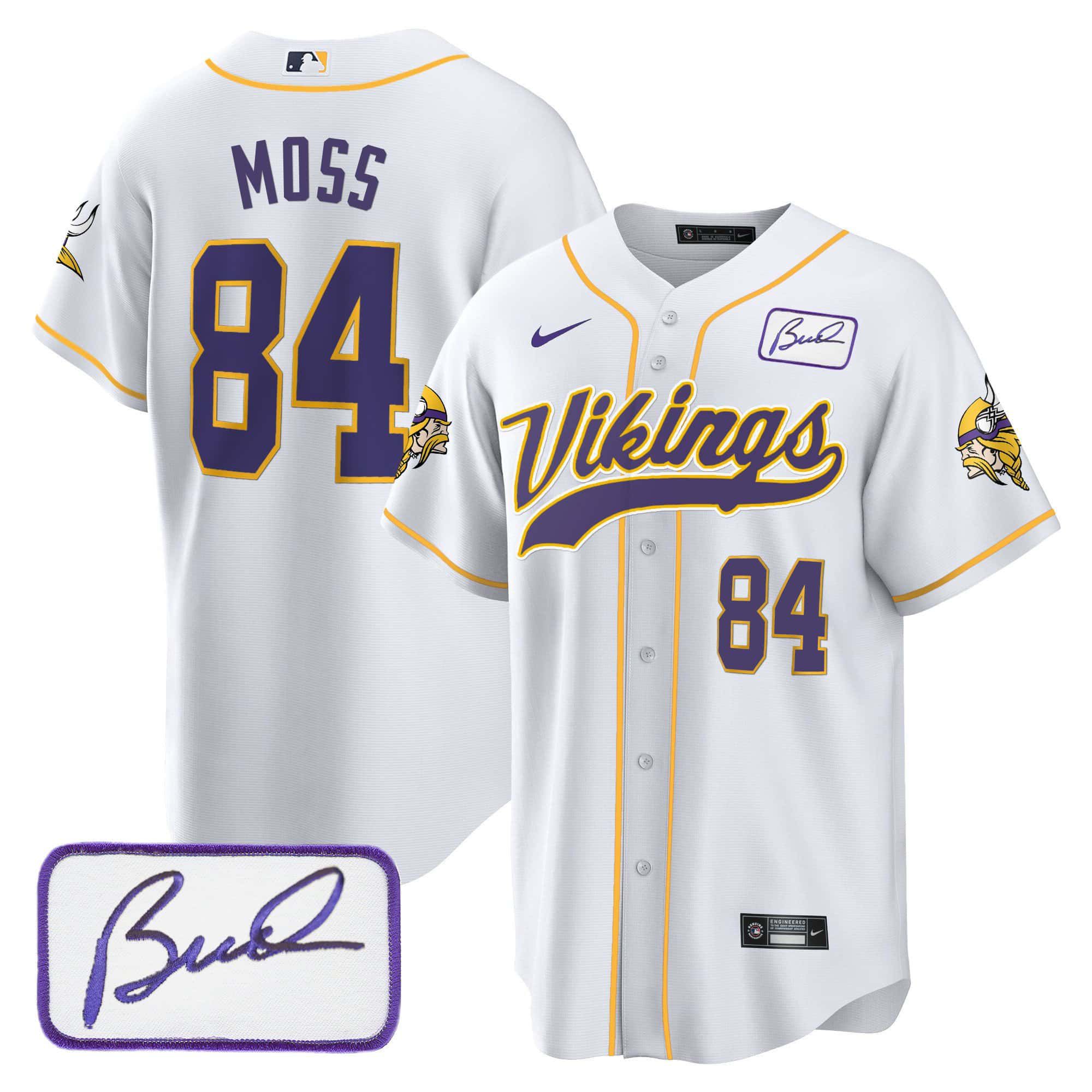 Men Minnesota Vikings #84 Moss White 2024 Nike Bud Grant Patch Classic Baseball NFL Jersey->indianapolis colts->NFL Jersey